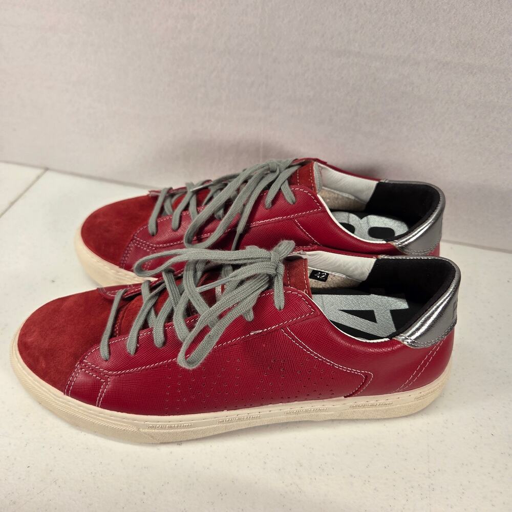 P448 Ruby Red Leather Suede Low Top Sneakers Gray Lace Shoes EU 42 NWOT - Picture 7 of 16